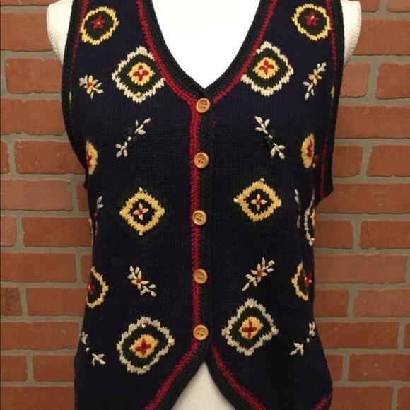 Vintage Northern Reflections 90s Womens Sweater Vest Size S Floral Geo Knit - Picture 2 of 6